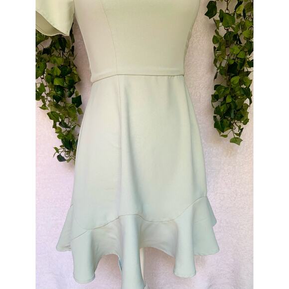 TCEC Green Pastel One Sleeve Ruffle Asymmetrical Mini Dress Women's Size Small - Picture 4 of 10